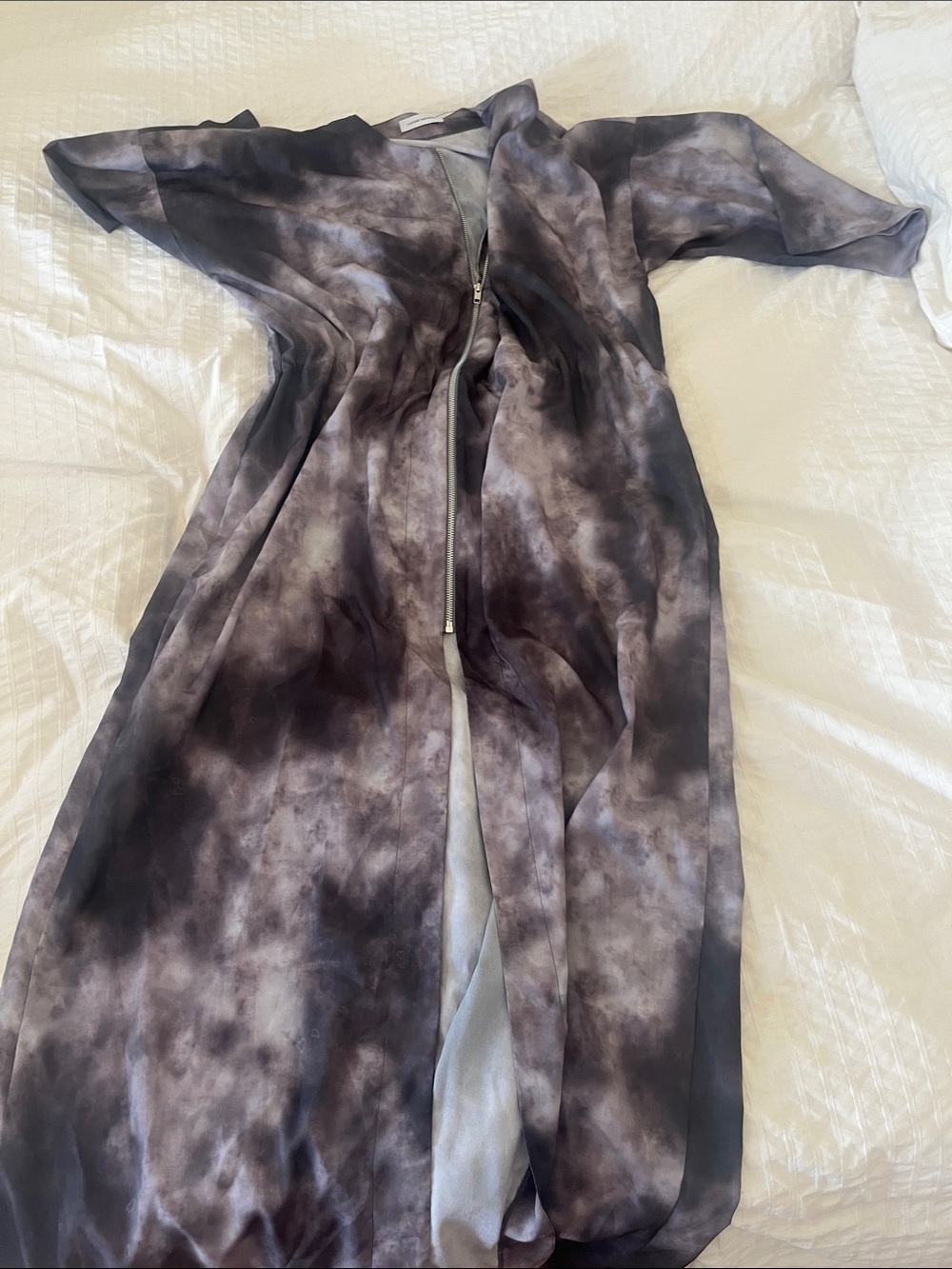 Cloud print Tie-Dye Maxi Duster - Gray & Black